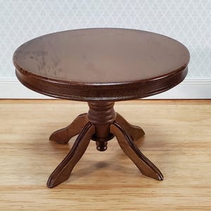 Dollhouse Table Round Pedestal Wood Walnut Finish 1:12 Scale Miniature Kitchen Dining Room
