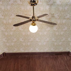 Dollhouse Battery Ceiling Fan Light 4 Blades 1:12 Scale Miniature