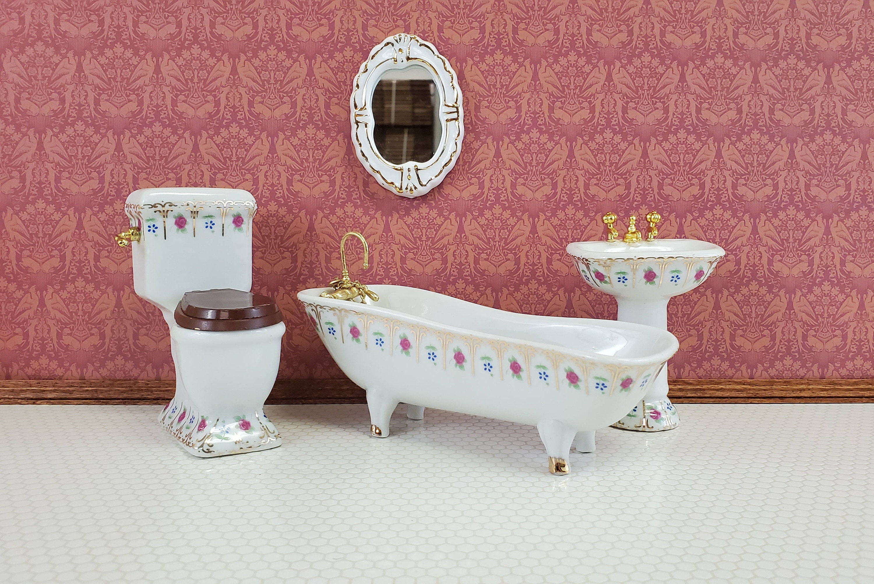Miniature 3 piece Modern Bathroom Set for Dollhouses [FOD TLF112