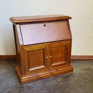 Dollhouse Miniature Secretary Writing Desk with Drawer Walnut Finish 1:12 Scale Furniture