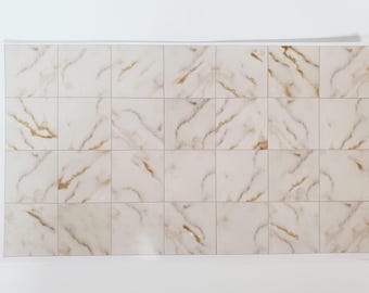 Dollhouse Faux Off White Marble Tile Floor Card 1:12 Scale Miniature World Model