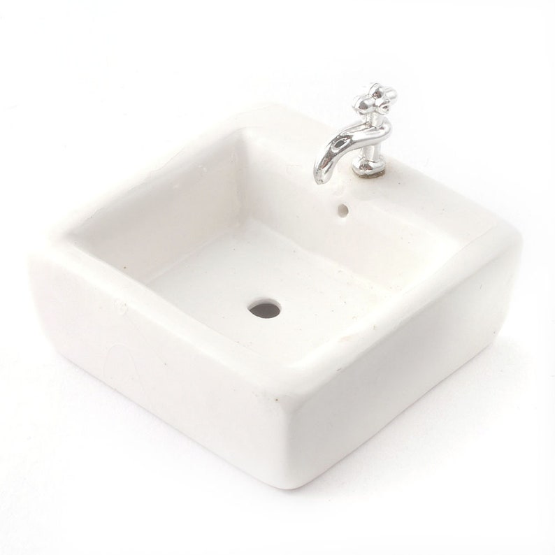 Dollhouse Miniature Sink Top Square White for Kitchen or Bathroom Ceramic 1:12 Scale 