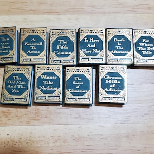 Dollhouse Book Set x10 Ernest Hemingway 1:12 Scale (blank inside) Handmade