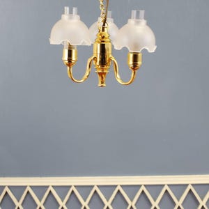 Dollhouse 3 Arm Flower Chandelier Light 12 Volt w/Plug1:12 Scale Miniature