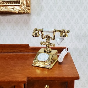Puppenhaus Telefon Vintage Stil 1890er - 1920er Jahre Gold Maßstab 1:12 Miniatur Telefon