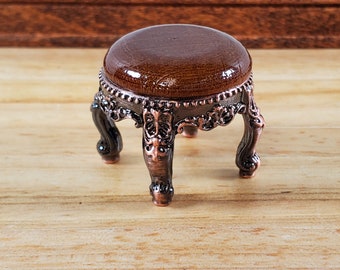 Dollhouse Footstool Ottoman Small Round Metal and Wood 1:12 Scale Miniature