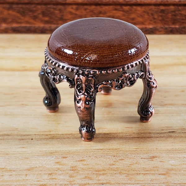 Dollhouse Footstool Ottoman Small Round Metal and Wood 1:12 Scale Miniature