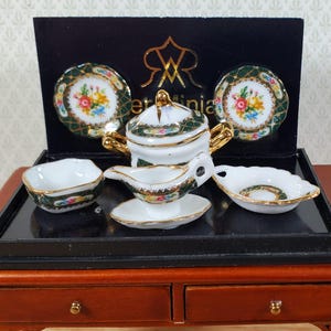 Dollhouse Dinner Set "Irish Gold" Reutter Porcelain 1:12 Scale Plates Dishes