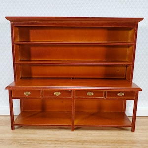 Dollhouse Georgian Welsh Dresser Kitchen Cupboard 1:12 Scale Miniature Walnut Finish