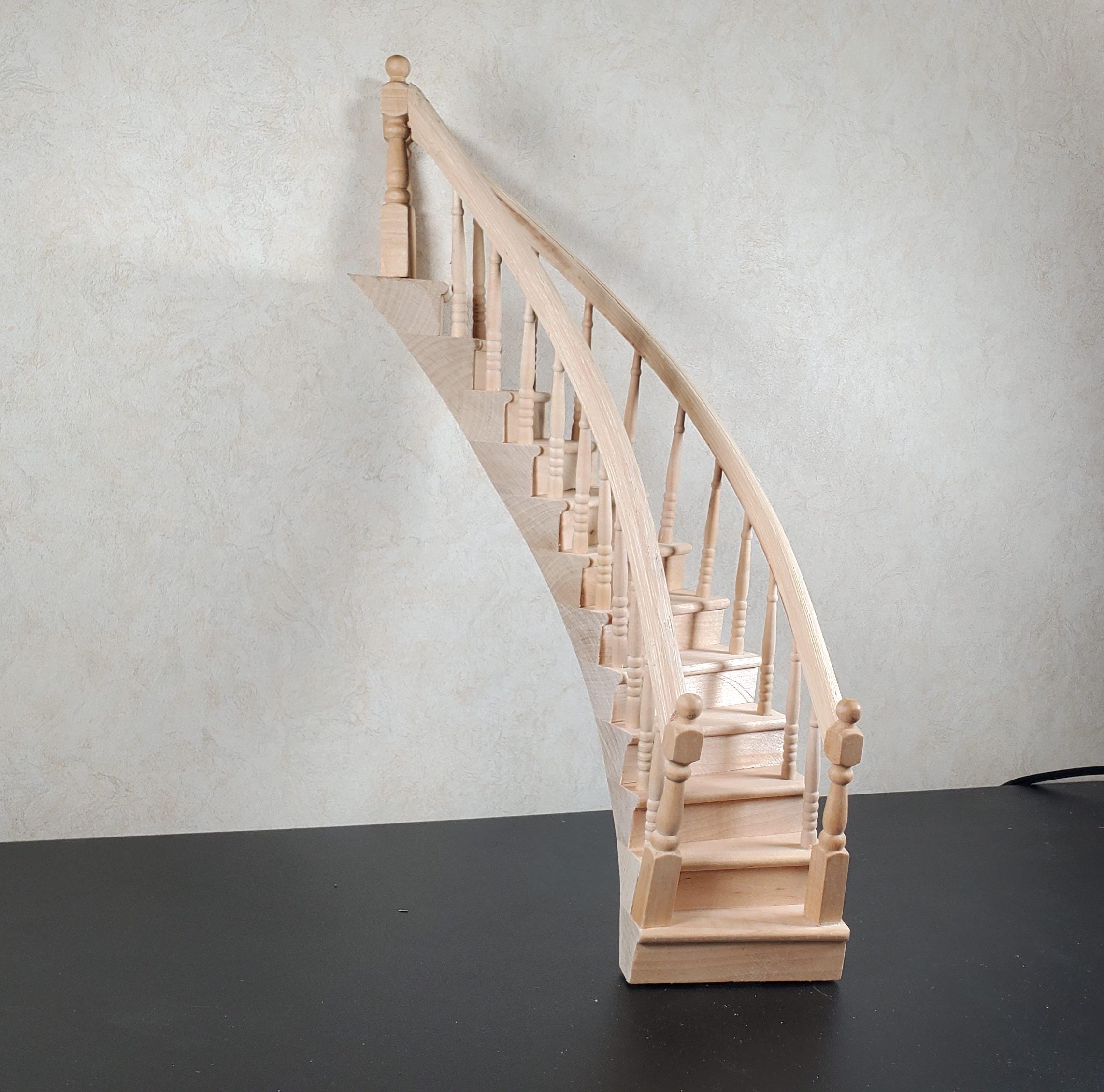 Dollhouse Left Curved Staircase Assembled 1:12 Scale Miniature