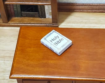 Dollhouse The Holy Bible Book White & Gold 1:12 Scale Miniature (blank inside)