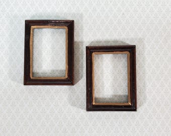 Dollhouse Picture Frames x2 Small Wood with Gold Accent 1:12 Scale Miniature D1956