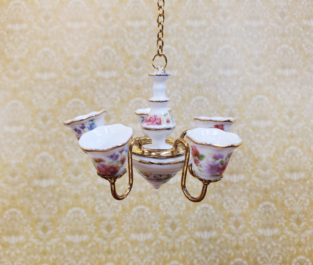 Reutter Reutter Porcelain Chandelier Non-working Dresden Rose Design 1:12 Scale ...
