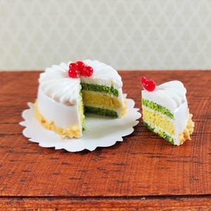 Dollhouse Cake with Slice Cut Out Cherries 1:12 Scale Miniature Dessert Food