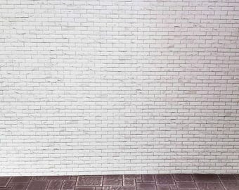 Dollhouse White Brick Weathered Aged Embossed Card 1:12 Scale Wallpaper