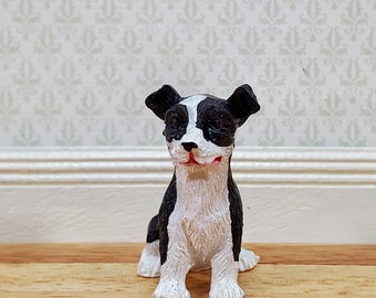 Dollhouse Puppy Dog Border Collie Sitting 1:12 Scale Miniature Pet Cast Resin