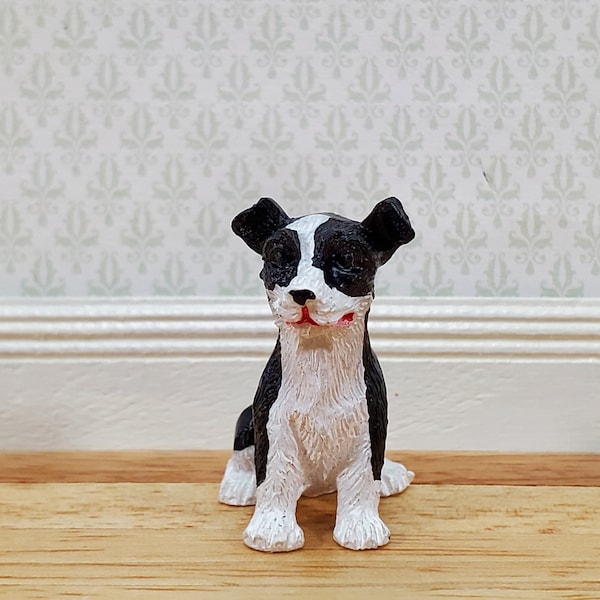 Dollhouse Puppy Dog Border Collie Sitting 1:12 Scale Miniature Pet Cast Resin