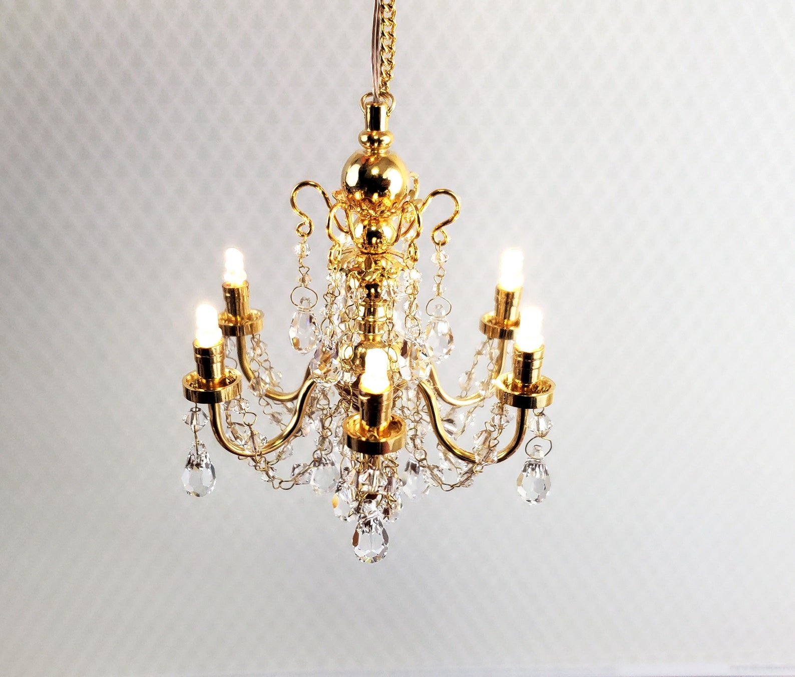 Dollhouse Miniature LED Battery 6 Arm Crystal Chandelier Warm Etsy