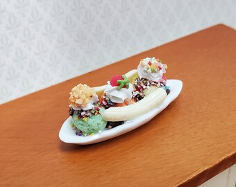 Coupe coupe glacée banane et banane pour maison de poupée 3 boules LARGE, nourriture pour dessert miniature