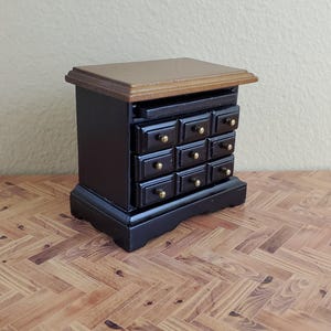 Dollhouse Side Table or Nightstand Black with Drawers 1:12 Scale Miniature image 1