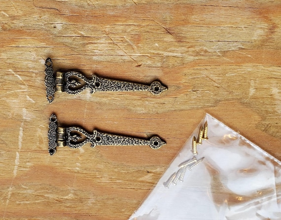 Dollhouse Miniature Hinge Large Antique Style Bronze 1:12 Scale Includes Nails