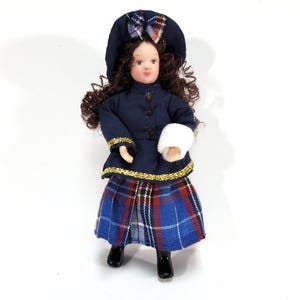 Dollhouse Victorian Girl in Blue with Hand Muff Porcelain 1:12 Scale Miniature Family