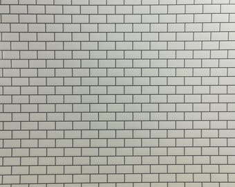 Miniature Subway Metro Tile White Embossed Glossy Paper 1:12 Scale Dark Grout