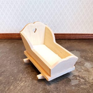 Dollhouse Cradle Small Crib for Nursery Unpainted Wood Rocking 1:12 Furniture