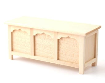 Dollhouse Miniature Unfinished Wood Chest Blanket Trunk 1:12 Gothic Tudor Style