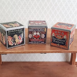 Dollhouse Miniature Biscuit Cookie Tins Old Fashion Grocery Store 1:12 Scale Food image 1
