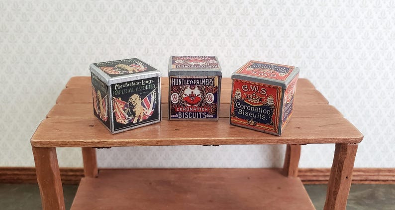 Dollhouse Miniature Biscuit Cookie Tins Old Fashion Grocery Store 1:12 Scale Food image 1