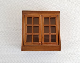 Dollhouse Miniature Upper Kitchen Cabinet Walnut Finish 1:12 Scale Hanging Cabinet