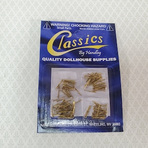 Small Brass Nails Brads Thin 3/8&quot; Pack of 100 Dollhouse Miniatures Hardware