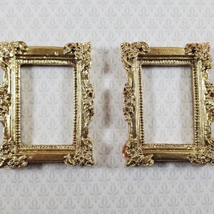 Miniature Picture Frames x2 Gold for Paintings Detailed Plastic 1:12 Scale