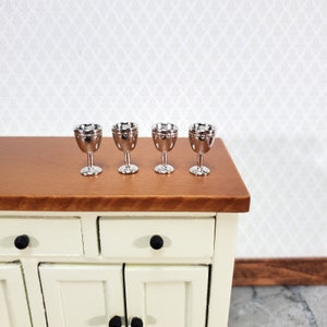 Miniature Goblets Silver Metal Set of 4  1:12 Scale Dollhouse Kitchenware Glasses