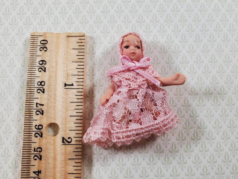 Dollhouse Baby Doll Porcelain Moveable 112 Scale Miniature Pink Lace