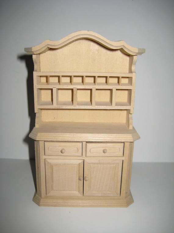 Dollhouse Miniature Kitchen Hutch Display Cabinet Unfinished Etsy