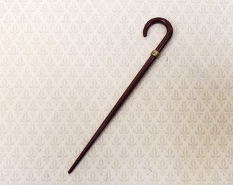 Dollhouse Walking Cane Metal Curved Handle Brown 3 3/8" 1:12 Scale Miniature Accessories