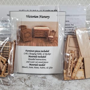 Dollhouse HALF SCALE Furniture KIT Victorian Nursery Set Crib Rocking Chair 1:24