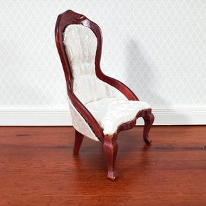 Dollhouse Ladies Chair Victorian White with Mahogany Finish 1:12 Scale Miniature Furniture