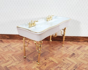Reutter Porcelain Dollhouse Double Sink White Gold Bathroom 1:12 Scale Miniature