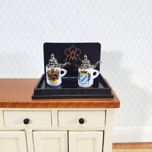 Dollhouse Porcelain Beer Tankard Mugs 1:12 Scale Miniature Set of 2 Reutter Porcelain