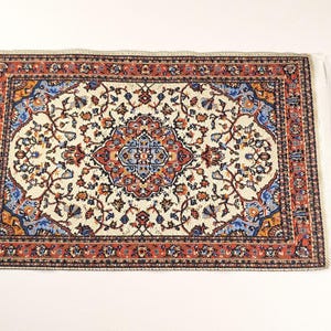 Dollhouse Rug Small Red Blue Cream 6 1/4&quot; x 3 7/8&quot; 1:12 Scale Miniature Carpet