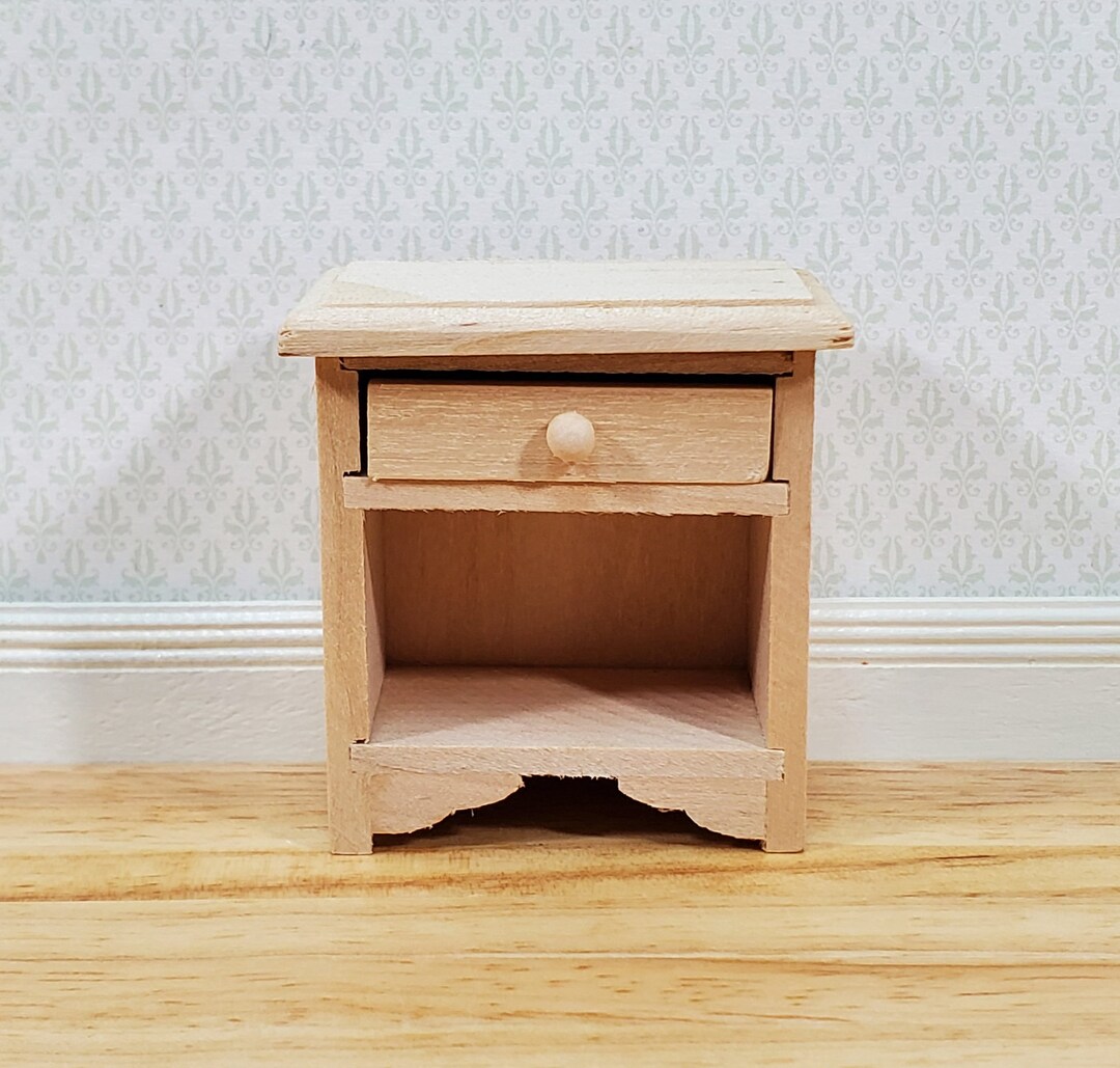 Dollhouse Nightstand Side Table With Drawer Unpainted Wood 112 Scale