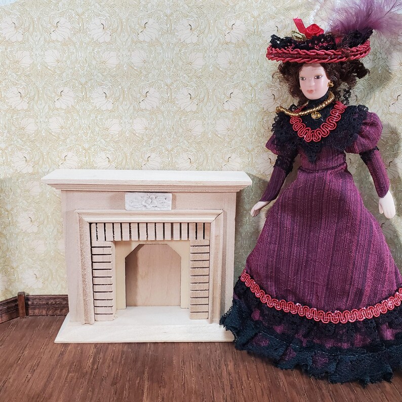 Dollhouse Small Fireplace Miniature Furniture DIY Unpainted Wood immagine 4