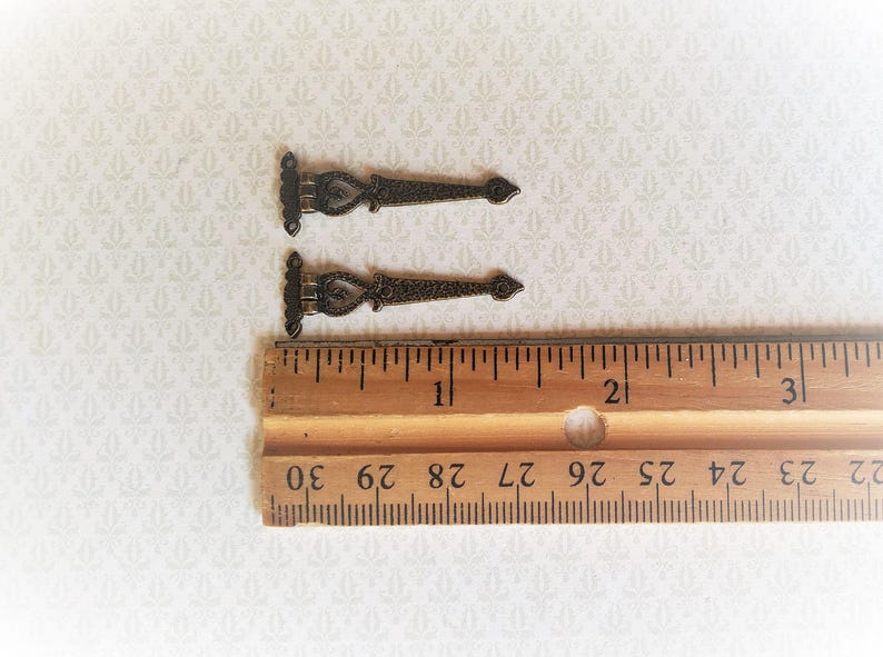 Dollhouse Miniature Hinge Large Antique Style Bronze 1:12 Scale Includes Nails image 2
