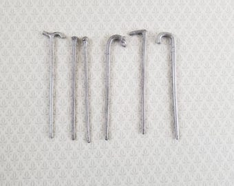 Dollhouse Miniature Cane Set x6 Cast White Metal 1 Horse Head 1:12 Scale