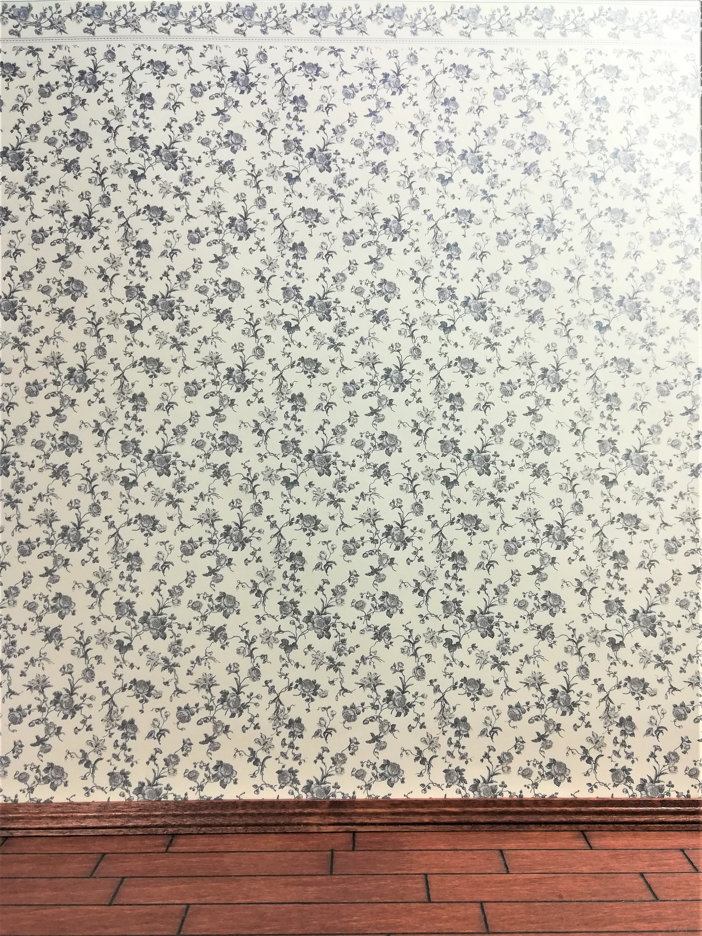 Dollhouse Miniature MiniGraphics Wallpaper Sage Green /"Damask/" 1:12 3 Sheets