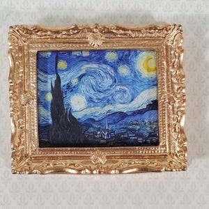 Dollhouse Miniature Van Gogh Starry Night Framed Print 1:12 Scale Handmade