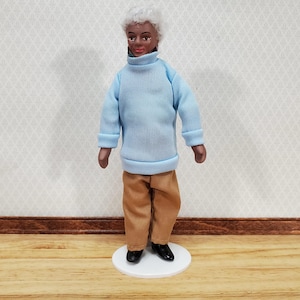 Dollhouse Modern Grandpa Black Brown Doll Grandfather Male Porcelain Poseable 1:12 Scale Miniature